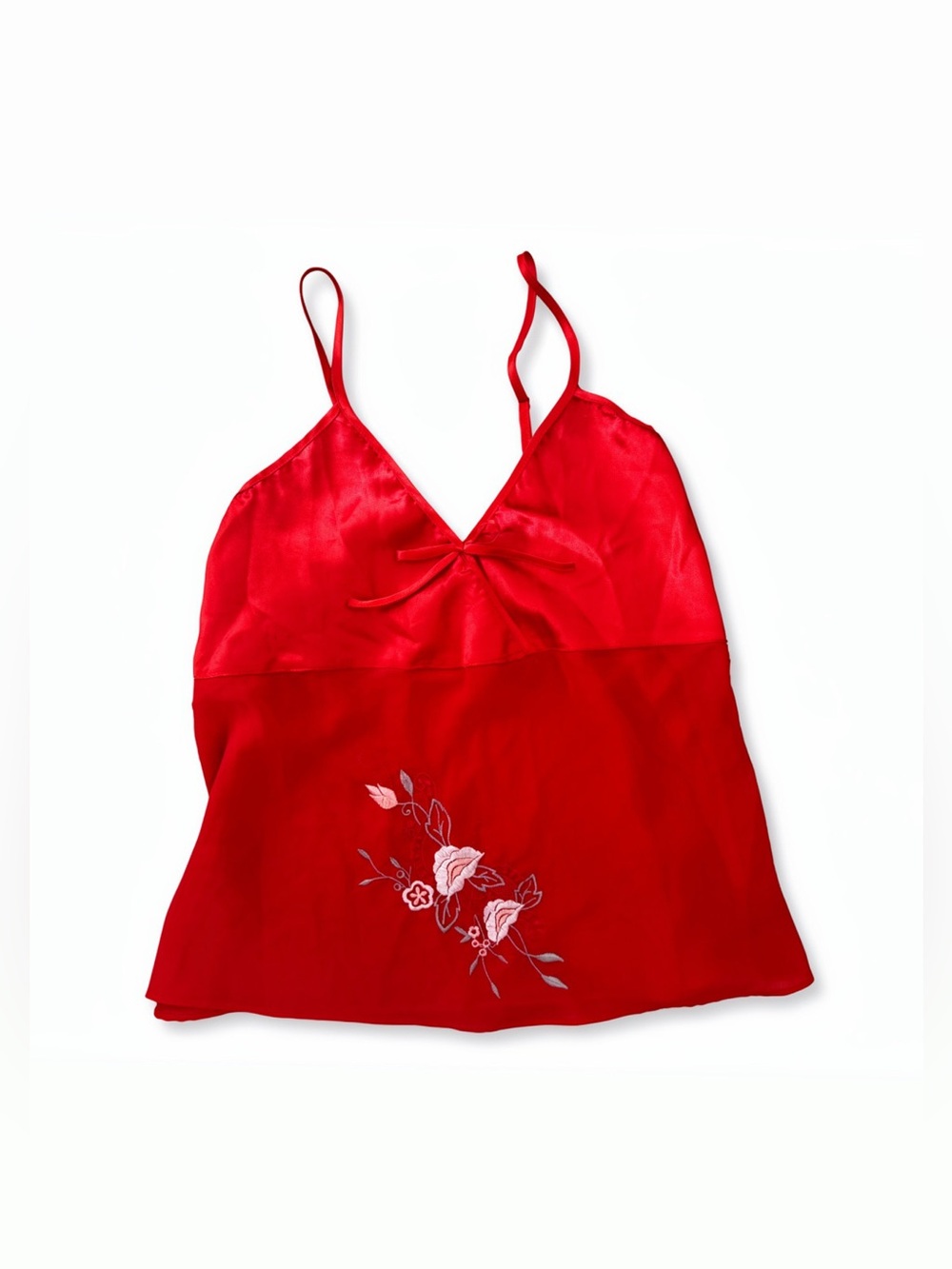 Vintage Red Satin/ sheer Floral Embroidered tank